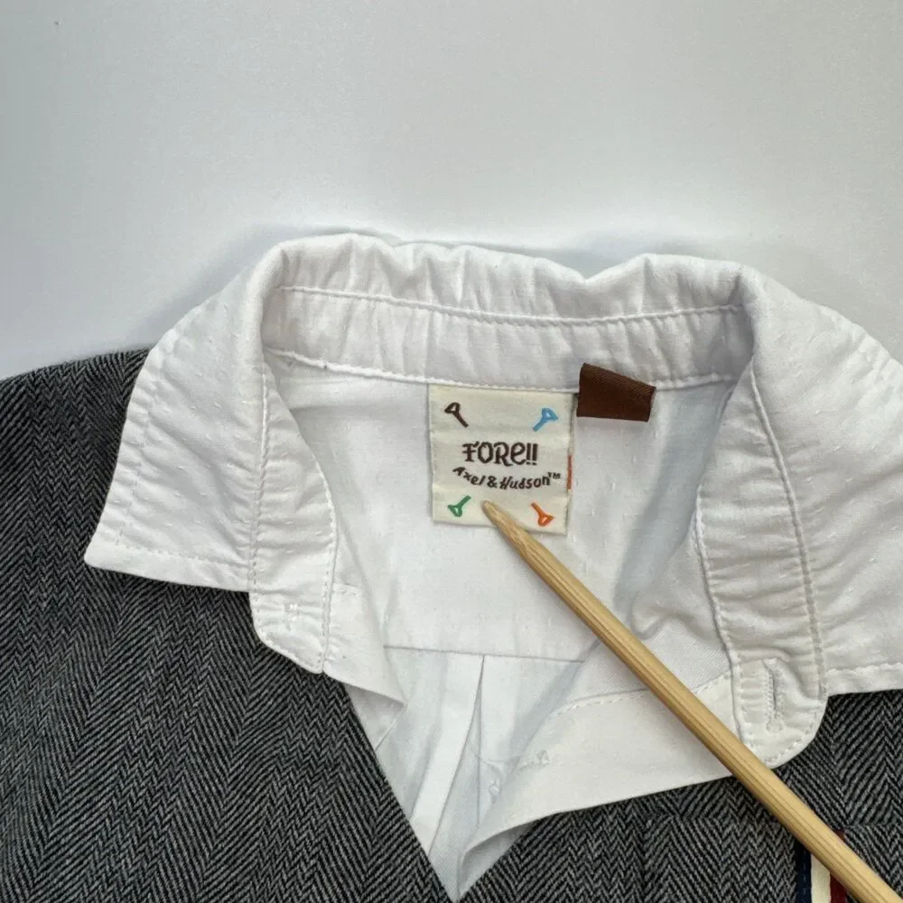 Fore!! Axel & Hudson 12-18M Boys Outfit Sewn On Vest Shirt Pants Herringbone Set
